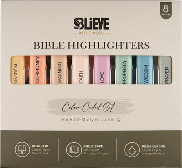 Bible Highlighters Color Coded, No Bleed Through,  Dual Tip, 8 Pack.